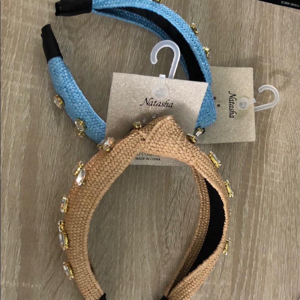Two Natasha Couture Blue and Tan Hair Accessories Set